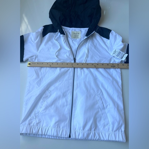 NWT Zine Zumiez White Black Semi Sheer Hooded Windbreaker Skater Jacket Medium - Picture 6 of 9